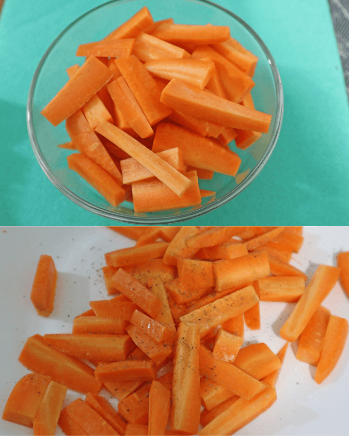 cut carrots into pieces and mix spices