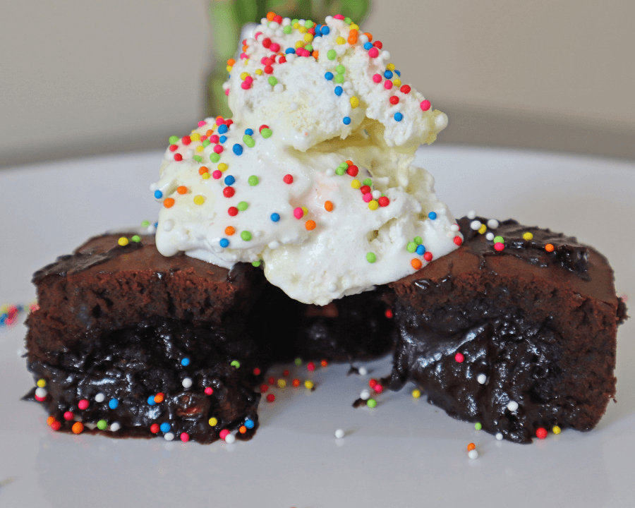 serve brownies with vanilla ice cream