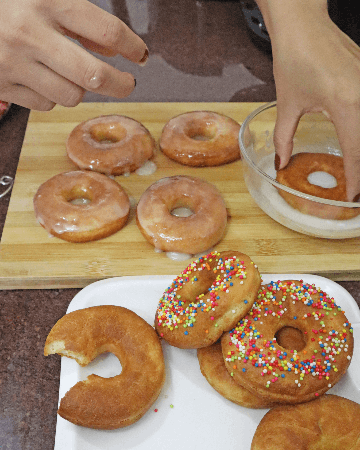 dip donuts into mixture