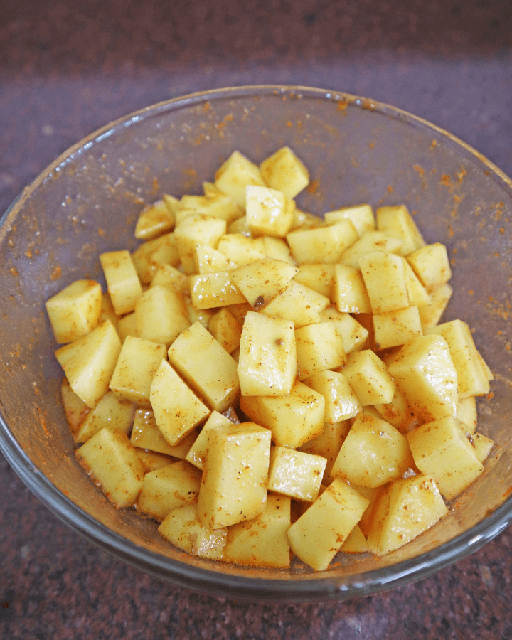 mix  diced potatoes