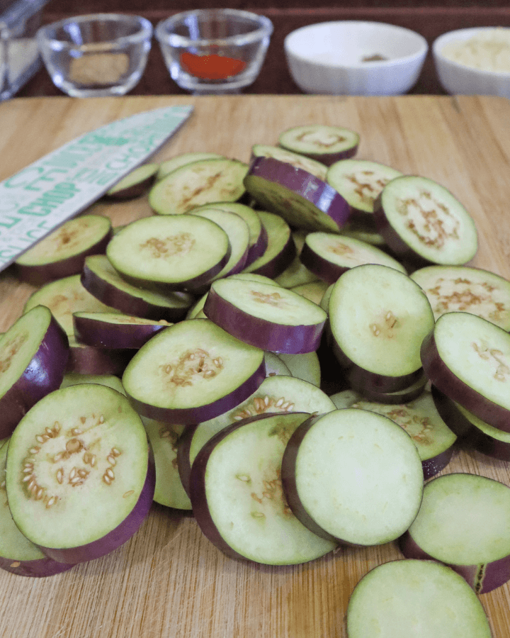 cut eggplant into medium round pieces