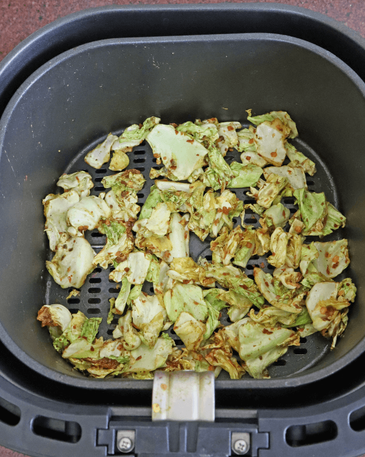 transfer coated cabbage into air fryer