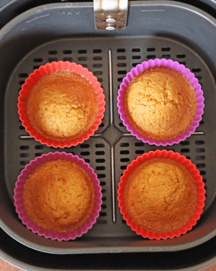 cooked cakes in air fryer basket