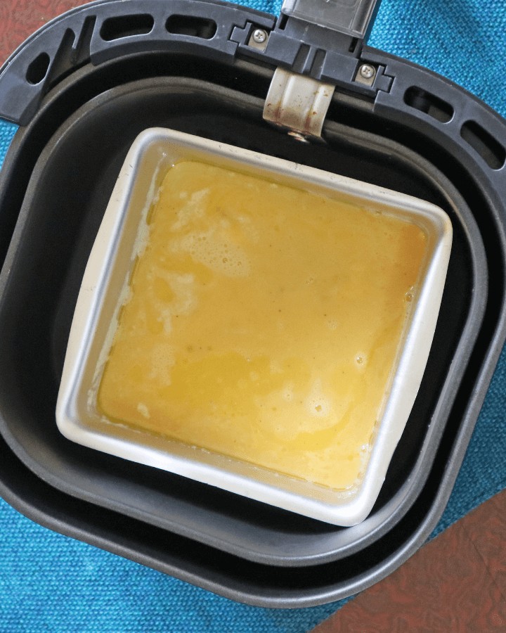 pour egg mixture into pan