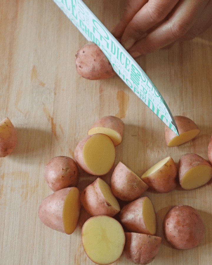 cut baby potatoes in half