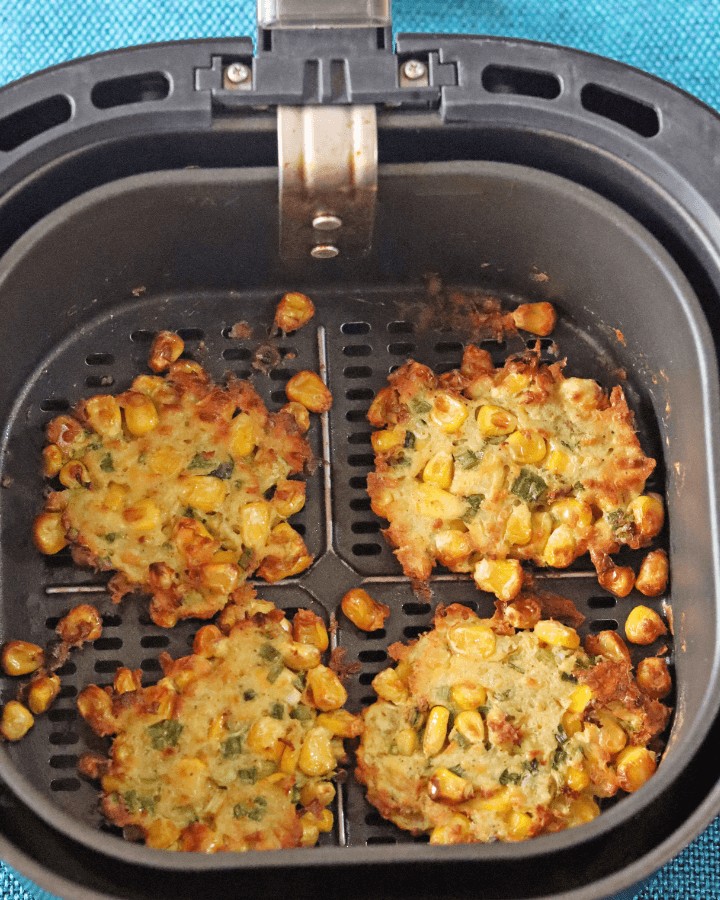 remove air fryer corn fritters from basket