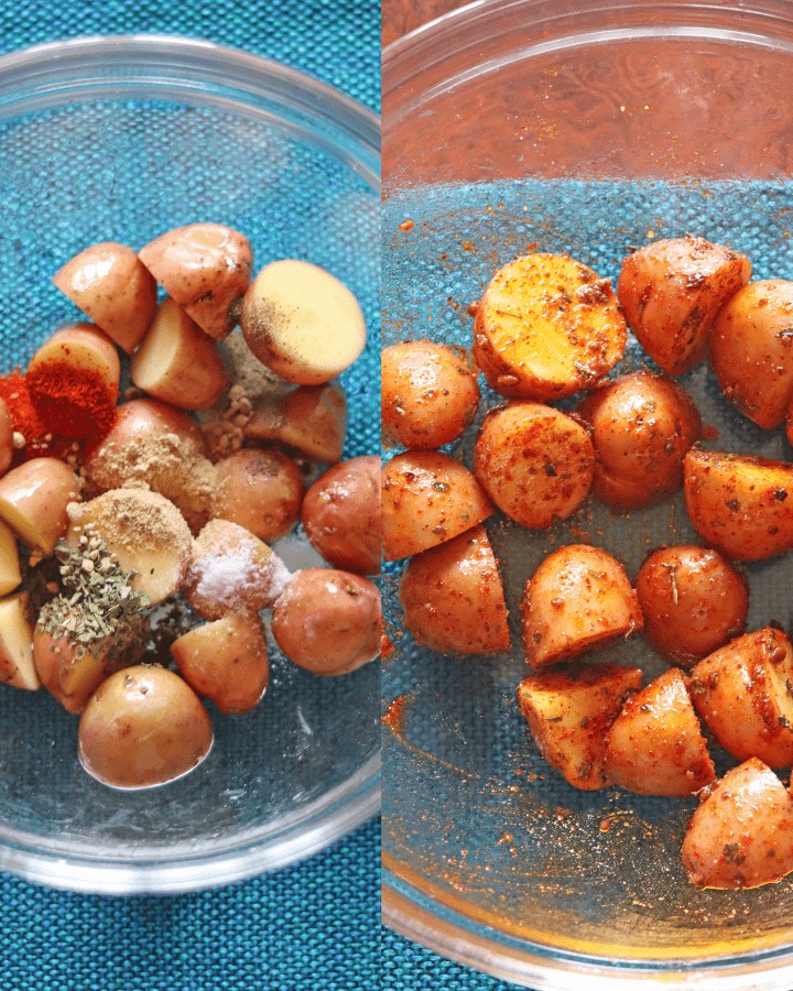 mix potatoes with spices