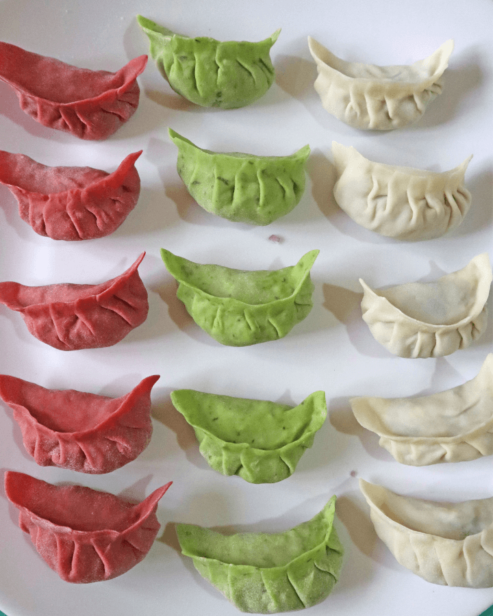 homemade dumplings in an air fryer colorful