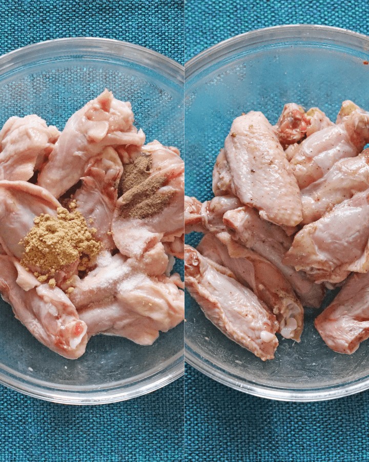 mix chicken wings with spices